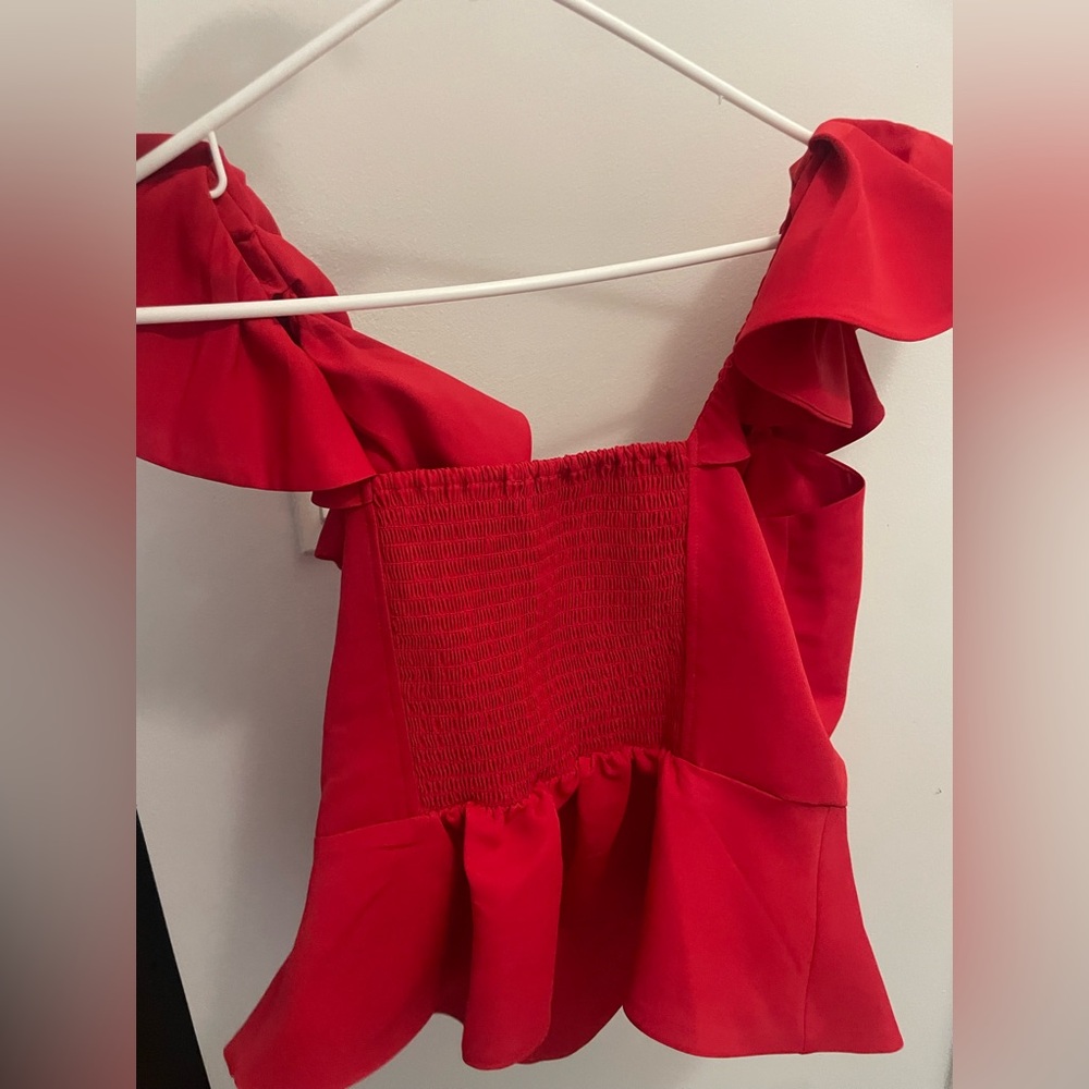Express Red Ruffle Peplum Top - Picture 3 of 4